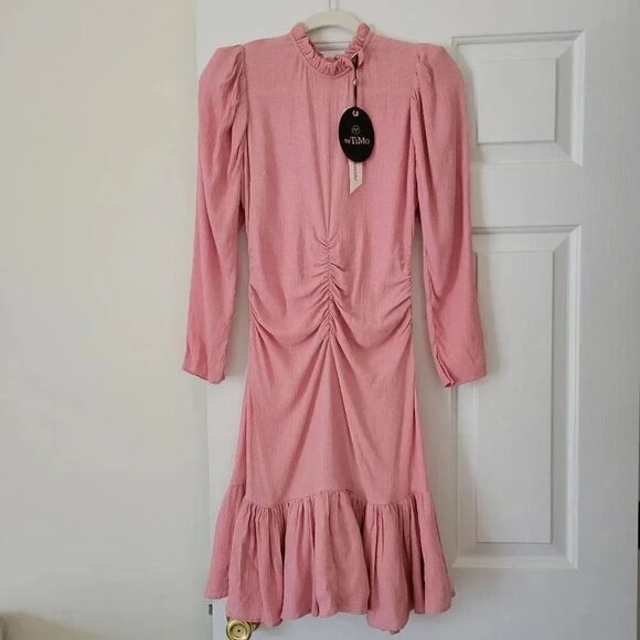 ByTimo Bubble Pink Viscose Shirred Ruffle Long Sleeve Dress XS - Picture 2 of 12